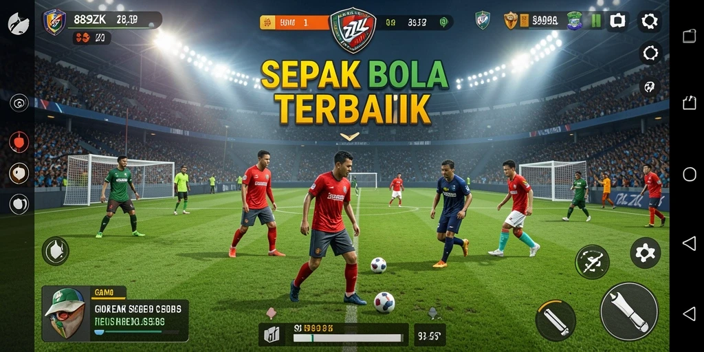 Tangkapan layar utama 889ZK menampilkan aksi seru dalam permainan sepak bola.