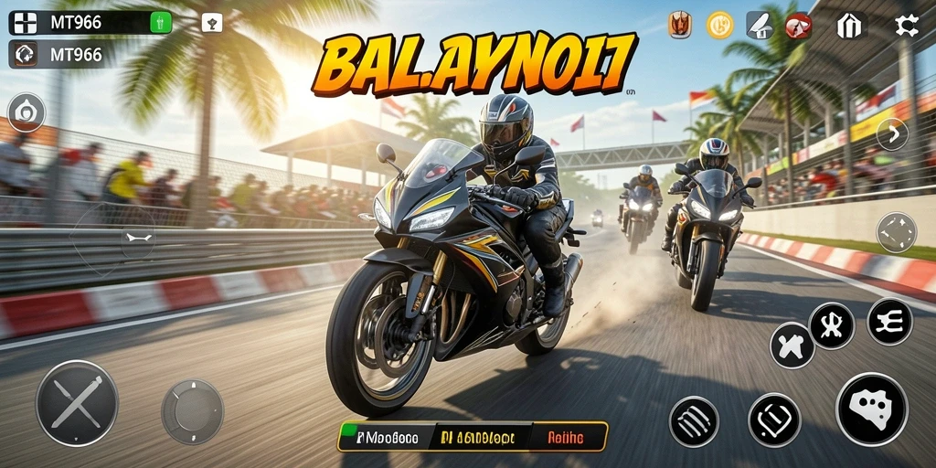 Tampilkan gameplay seru dalam balapan motor di MT966.