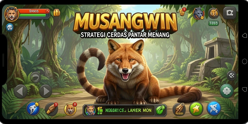 Tangkapan layar utama MUSANGWIN menampilkan aksi gameplay strategi yang mendebarkan.