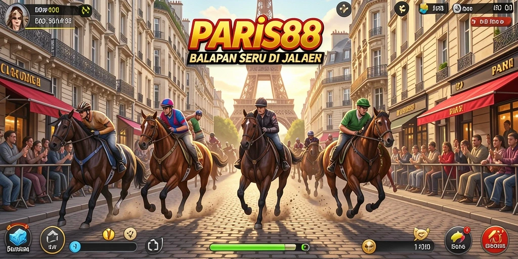 Tampilan utama gameplay balapan di PARIS88 menunjukkan jalur yang menegangkan.