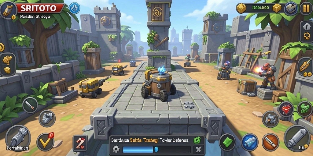Tampilan gameplay SRITOTO yang intens dan strategis dalam Tower Defense.