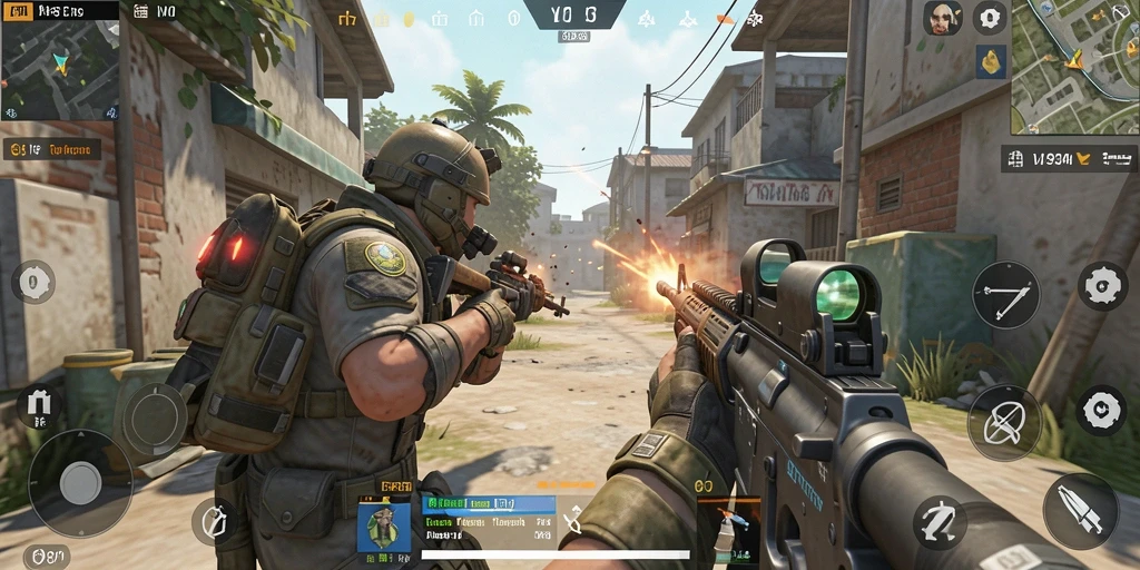 Tampilan screenshot gameplay intens dari V87 yang menunjukkan aksi pertempuran.