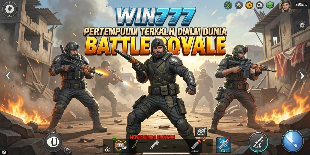 Screenshot gameplay <strong>WIN777</strong> menampilkan aksi pertempuran yang mendebarkan di arena Battle Royale.